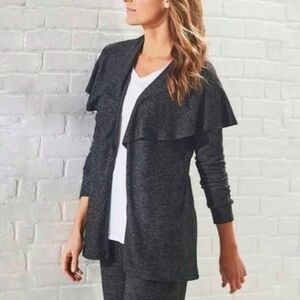 Soft Surroundings Marabella Charcoal Ruffle Open Front Cardigan Size Large